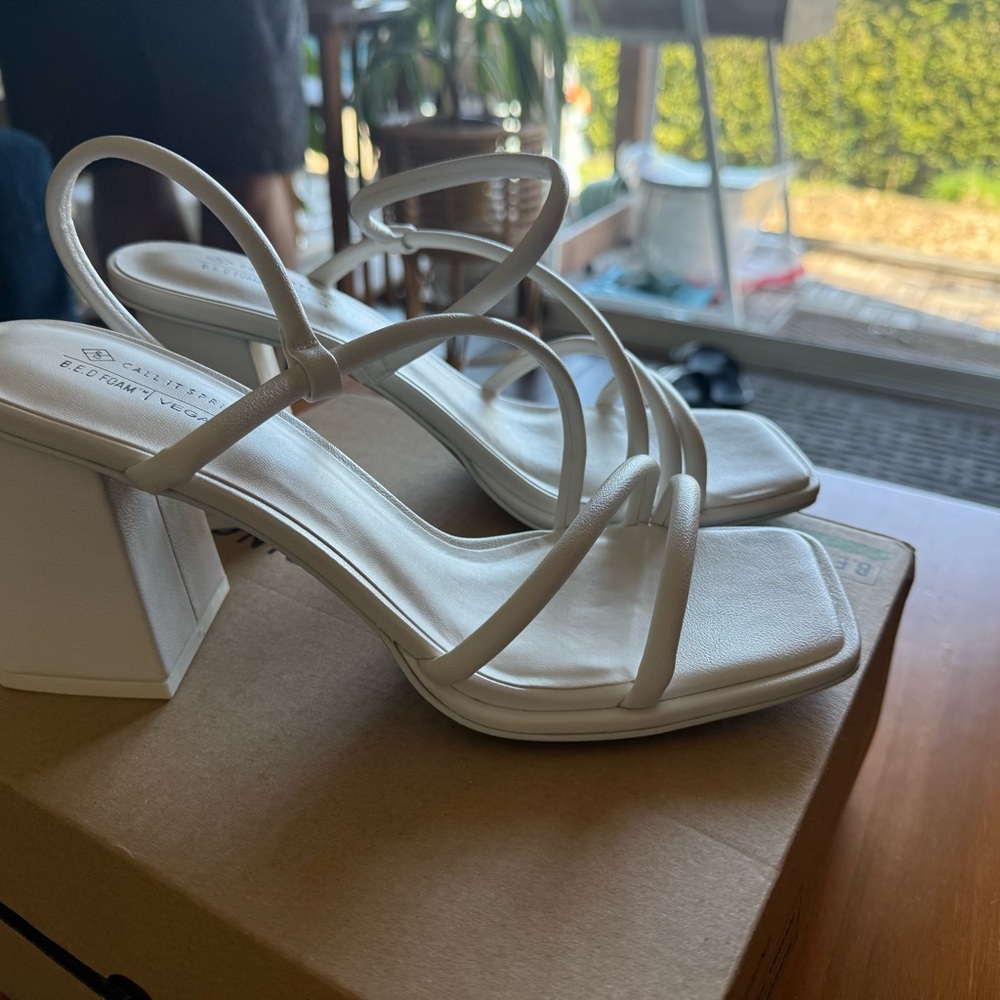 Luxe White Strappy Heels with Block Heel